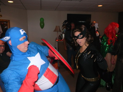 Me as Captain America blocking an attack from Catwoman at a Halloween dance party last week.